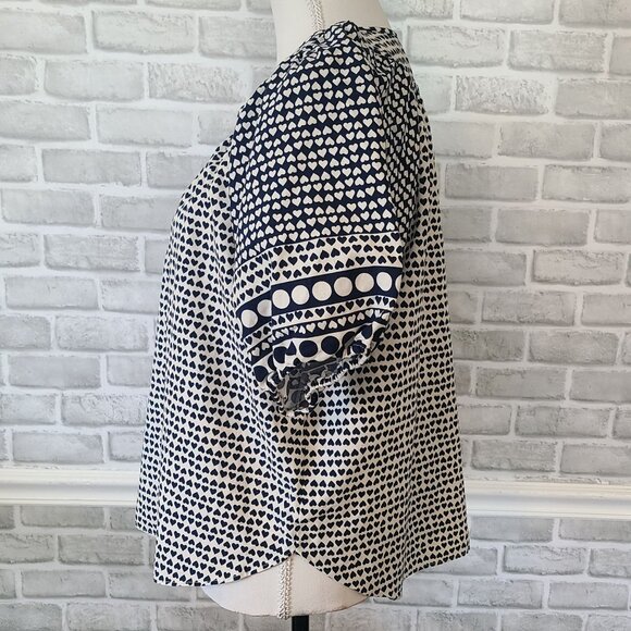 Loft Polka Dot Heart Print Puff Sleeve Blouse Top Womens Lg Petite Cottage - Picture 2 of 9
